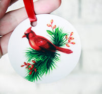 Red Cardinal Memory Christmas Ornament, In memory Ornament, Remembrance, Red Cardinal at Christmas