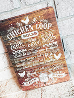 Chicken Coop Rules Outdoor Metal Sign, Summer Yard Signs, Indoor/outdoor metal signs, Chicken coop signs, Backyard Chicken coop