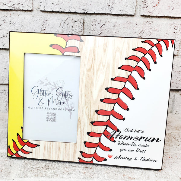 Baseball and Softball frame, Dad to both, Frame for Coach, personalized frame, custom frame, youth sports, God hit a homerun, Father's Day