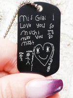 Personalized Necklace with chain, handwriting keepsake, Custom writing jewelry, engraved dog tag, father's day gifts