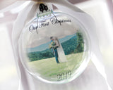 Our First Christmas photo ornament globe, Round glass ornament with picture, First married Christmas keepsake ornaments, Mr & Mrs globe