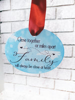Miles Apart glass ornament, Close together, long distance ornament, across the miles