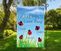 Grandma's Love Bugs, 12x18 Garden Flag For Grandma, Grandma's Garden, Lady Bug Garden Flag, Grandma gift, Single / double sided flag
