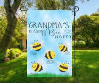 Grandma's Reasons to Bee Happy, 12x18 Garden Flag For Grandma, Grandma's Garden, Bee Garden Flag, Grandma gift, Single / double sided flag