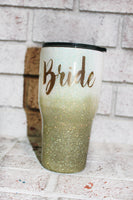 champagne silver custom glitter coffee mug, Bride Travel Cup, Wedding day gift idea, Bridal party gift, coffee lover, glitter travel tumbler
