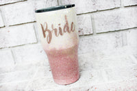 Glitter Bride traveling cup, wedding gift tumbler, wedding planning cup, rose gold travel mug with glitter, custom bride cups, bridal party