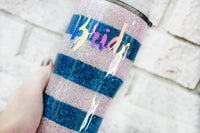 Blush pink and Blue glitter striped tumbler for Brides, Blue and pink wedding gift ideas, 20 ounce modern curve tumbler, ready to ship