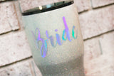 Silver glitter bride cup, custom glitter tumbler, bride gift, wedding day travel cup, bridal shower, engagement gift idea, wedding planning