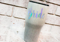 Silver glitter bride cup, custom glitter tumbler, bride gift, wedding day travel cup, bridal shower, engagement gift idea, wedding planning