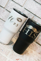 His and Hers coffee tumblers, bride and groom gifts, mr and Mrs gift ideas, newlywed coffee mugs, travel tumblers, laser etched gifts