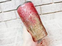Pink and Gold glitter tumbler, 20 ounce modern curve glitter cup, pink glitter tumbler with gold ombre glitter, custom glitter tumblers