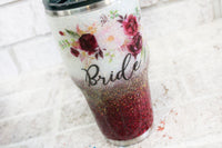 Boho bride sparkle tumbler, glitter travel cup, engagement gift ideas, bride to be glitter mugs, 30 ounce custom tumblers with waterslide