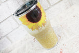 Sunflower glitter travel cup, gold and white glitter cups, custom sparkle gift ideas, bridesmaid gifts, sunflower wedding gifts