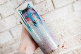 Custom glitter cup with watercolor wolf, white, blue and purple ombre cup, custom glitter tumbler, travel cup, bridal cup, wedding gift