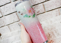Pink Boho Glitter Tumbler, Pink and White glitter cups, Boho Bridal tumbler, Custom Glitter cups, Bridal Party gift ideas, Gifts for her