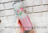 Pink Boho Glitter Tumbler, Pink and White glitter cups, Boho Bridal tumbler, Custom Glitter cups, Bridal Party gift ideas, Gifts for her