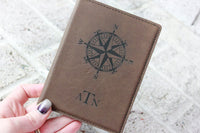 Compass passport cover, Masculine passport cover, travel wallet, passport holder with monogram, travel gift for him, groomsmen gift idea