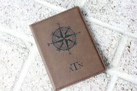 Compass passport cover, Masculine passport cover, travel wallet, passport holder with monogram, travel gift for him, groomsmen gift idea