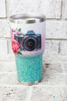 custom glitter cup for photographer, glitter cup with camera, photographers travel mug, camera lovers gifts, wedding gift for photographer