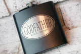Personalized Flask, Godfather gift ideas, Groomsmen gift ideas, Bridal party gifts, custom designed flask favors, 6 ounce black etched flask