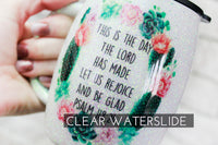 Clear Waterslide decal, this is the day cup decal, Glitter epoxy waterslide decals with succulents, Psalm verse waterslide for cups, DIY