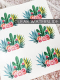 Clear Waterslide cactus decal, small succulent waterslide decal, Glitter epoxy waterslide decals, ready to use waterslide for cups, DIY