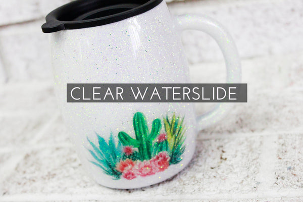 Clear Waterslide cactus decal, small succulent waterslide decal, Glitter epoxy waterslide decals, ready to use waterslide for cups, DIY