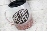 Glitter Coffee cup, Rose gold glitter cup, Glitter coffee tumbler with handle, travel coffee mug, coffee lover gift ideas, gifts for her