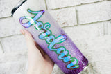 Custom Glitter Cup, Purple 30 ounce skinny glitter tumbler, custom glitter cup with name, bridal party gifts, bridesmaid cups with sparkle