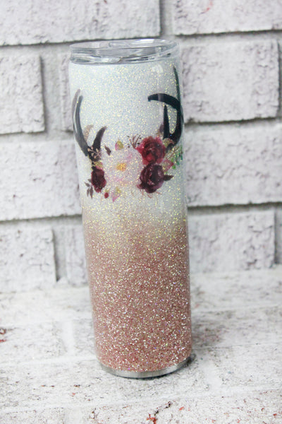 Glitter cup with antler image, Rose gold glitter cup, custom skinny cu –  GlitterGiftsAndMore