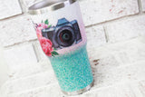 custom glitter cup for photographer, glitter cup with camera, photographers travel mug, camera lovers gifts, wedding gift for photographer