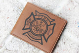 Father's day Gift Personalized wallet, laser engraved wallet, firefighter gifts,  Grooms gift ideas, leatherette wallets, fire fighter gift