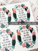 Clear Waterslide decal, this is the day cup decal, Glitter epoxy waterslide decals with succulents, Psalm verse waterslide for cups, DIY