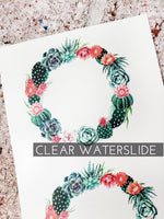 Succulent frame waterslide decal, ready to use waterslide images, glitter cup decals, clear waterslide decals sealed, glitter cup supplies