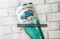 Country Roads Teal Truck Waterslide Decal, Ready to Use Waterslide decal, Clear waterslide decal images for glitter cup, glitter cup supply