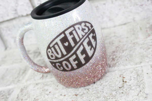 Glitter Coffee cup, Rose gold glitter cup, Glitter coffee tumbler