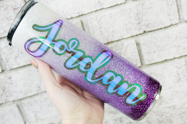 Custom Glitter Cup, Purple 30 ounce skinny glitter tumbler, custom glitter cup with name, bridal party gifts, bridesmaid cups with sparkle