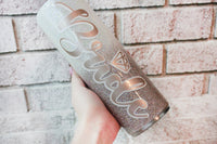 30 Oz skinny Bride tumbler with opulent opal and vintage vibes glitter. custom made glitter cups, bridal party gift ideas, wedding planning