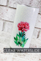 Pink Flower Waterslide decal for Glitter Tumblers, ready to use waterslide decals, clear waterslide for tumblers, floral waterslide decal