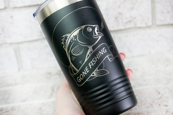 Fishing Cup, 20 Ounce Laser Engraved travel cup, insulated coffee cup, –  GlitterGiftsAndMore