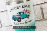 Country Roads Teal Truck Waterslide Decal, Ready to Use Waterslide decal, Clear waterslide decal images for glitter cup, glitter cup supply
