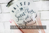 Raised on Sweet Tea waterslide decal, sweet tea and Jesus glitter cup, ready to use waterslide decal, clear waterslide glitter supplies