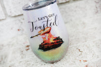 Let's get toasted wine tumbler, custom glitter tumbler for camping, 14 oz wine tumbler with lid, personalized glitter cups, tack it method