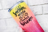 Sunshine and hurricane custom glitter cups, Pink orange and yellow glitter cup, personalized tumblers, travel cups, insulated travel cup