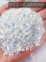 Dazzling Diamond white glitter, iridescent white glitter, .040 small chunky glitter for tumbler, glitter supplies, affordable chunky glitter