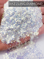Dazzling Diamond white glitter, iridescent white glitter, .040 small chunky glitter for tumbler, glitter supplies, affordable chunky glitter