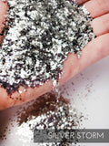 Silver Storm glitter, metalllic silver glitter, .040 small chunky glitter for tumblers, glitter supplies, premium silver glitter affordable