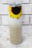 Sunflower Cup Insulated Glitter Tumbler, 30 Ounce skinny tumbler with straw, gold and white glitter sunflower cup, sunshine glitter cup