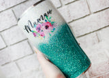 Glitter tumbler with name, 30 ounce glitter tumbler, teal glitter tumbler with lid, insulated tumblers, travel cups, hot and cold cup