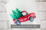 red truck Christmas waterslide decals, glitter tumbler decals, ready to use waterslide, sealed waterslide for glitter cups, vintage truck
